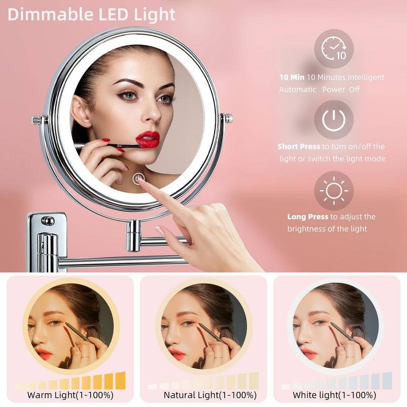 Tileon 8"x8" Small Round 10X Magnifying Bathroom Makeup Mirror w/Battery Type-C - Image 6
