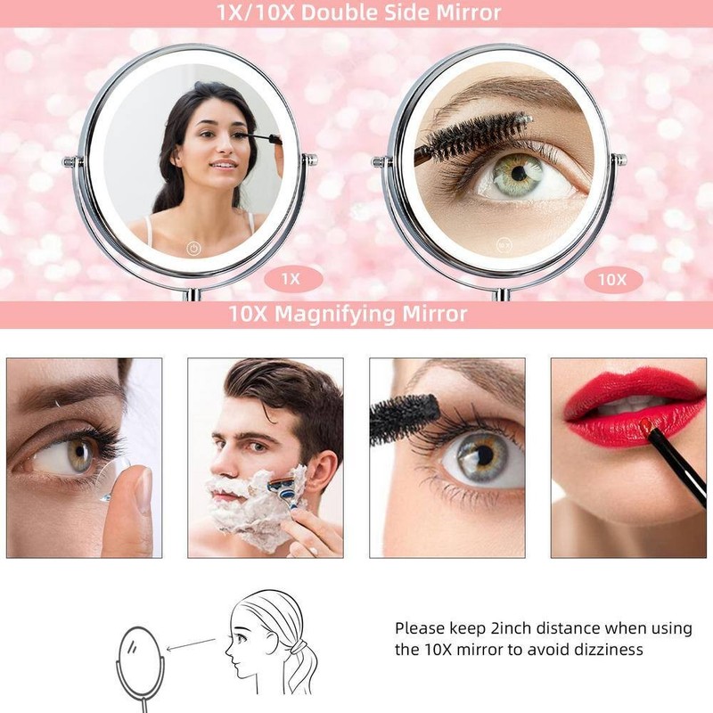 Tileon 8"x8" Small Round 10X Magnifying Bathroom Makeup Mirror w/Battery Type-C - Image 7