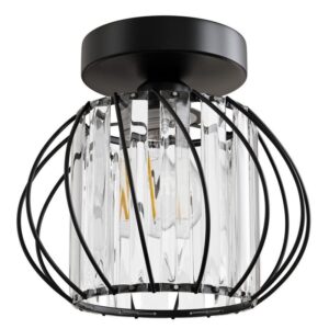 YANSUN 7 in. 1-Light Modern Crystal Semi Flush Mount Ceiling Light, Black Cage