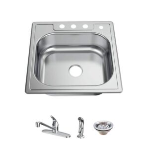Glacier Bay 25in Drop-In Single Bowl 22 Gauge Stainless Steel Sink w/ Faucet