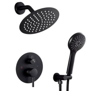 AKLFGN 8in Matte Black Single Handle 3-Spray Round Shower Faucet