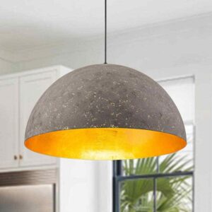 HUOKU PCover 23.6" Gray-White & Gold-Leaf Farmhouse Pendant Light Metal Shade