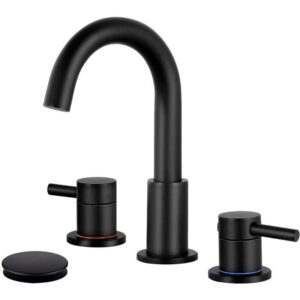 AKLFGN 8 in. Widespread 2-Handle Low Arc Bathroom Faucet W/Pop drain Matte Black