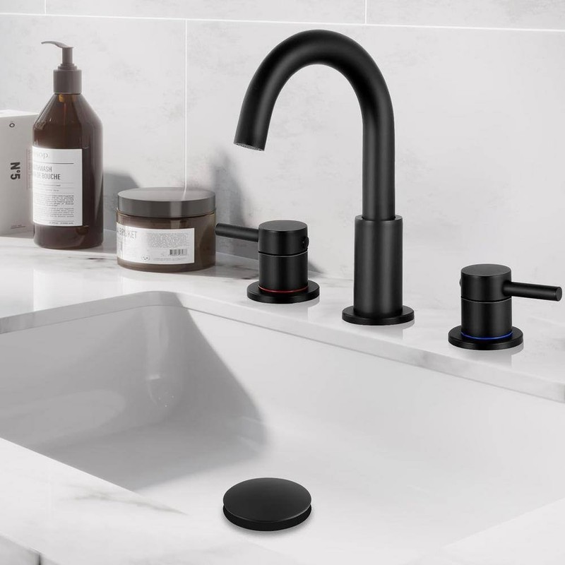 AKLFGN 8 in. Widespread 2-Handle Low Arc Bathroom Faucet W/Pop drain Matte Black - Image 3