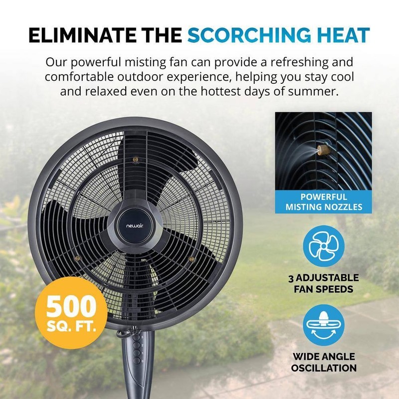 NewAir 18 in. 3-Speed Wide-Angle Oscillating Outdoor Misting Fan and Pedestal - Image 4