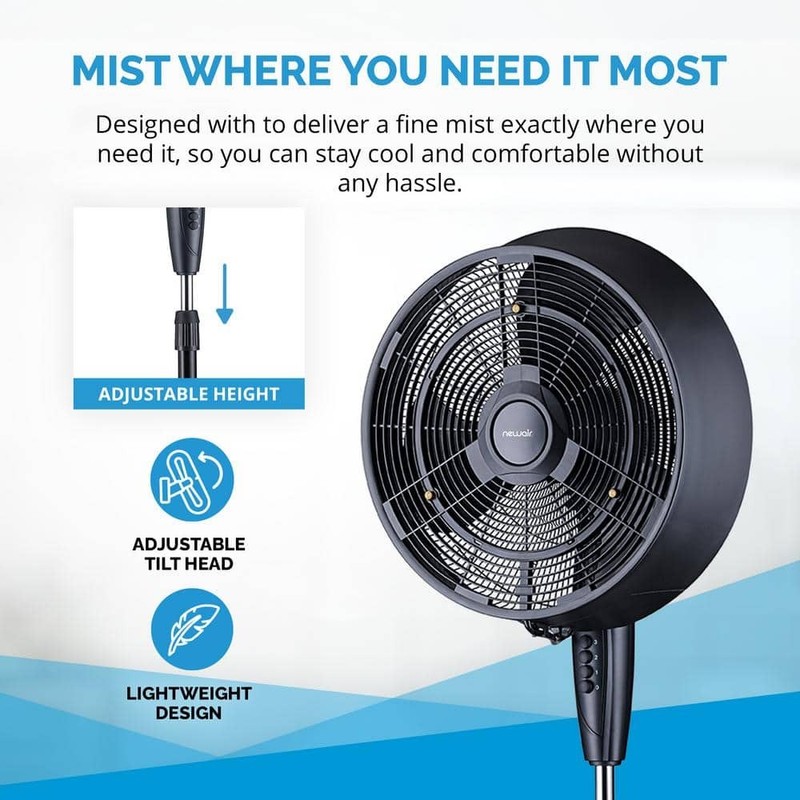 NewAir 18 in. 3-Speed Wide-Angle Oscillating Outdoor Misting Fan and Pedestal - Image 6