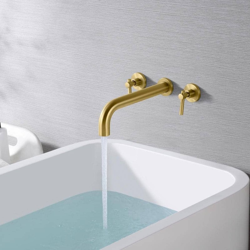 SUMERAIN Modern 2-Handle Wall Mounted Roman Tub Faucet in Brushed Gold - Image 2