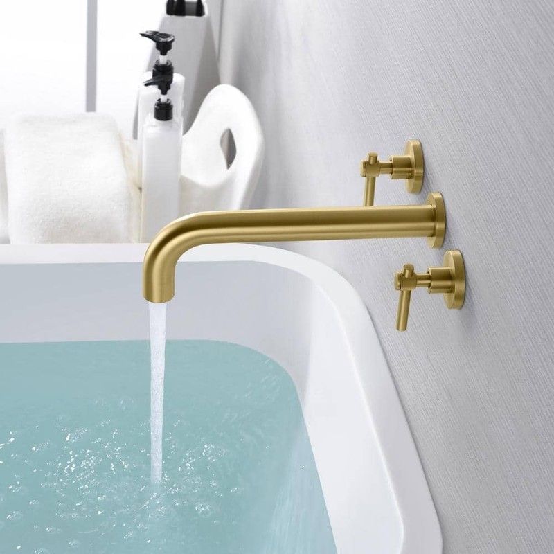 SUMERAIN Modern 2-Handle Wall Mounted Roman Tub Faucet in Brushed Gold - Image 4