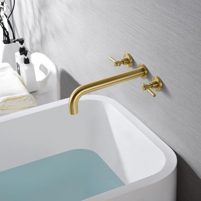 SUMERAIN Modern 2-Handle Wall Mounted Roman Tub Faucet in Brushed Gold - Image 8