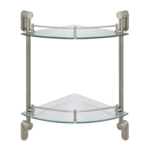 MODONA Oval 10.5" W Double Glass Corner Shelf w/Pre-Installed Rails Satin Nickel