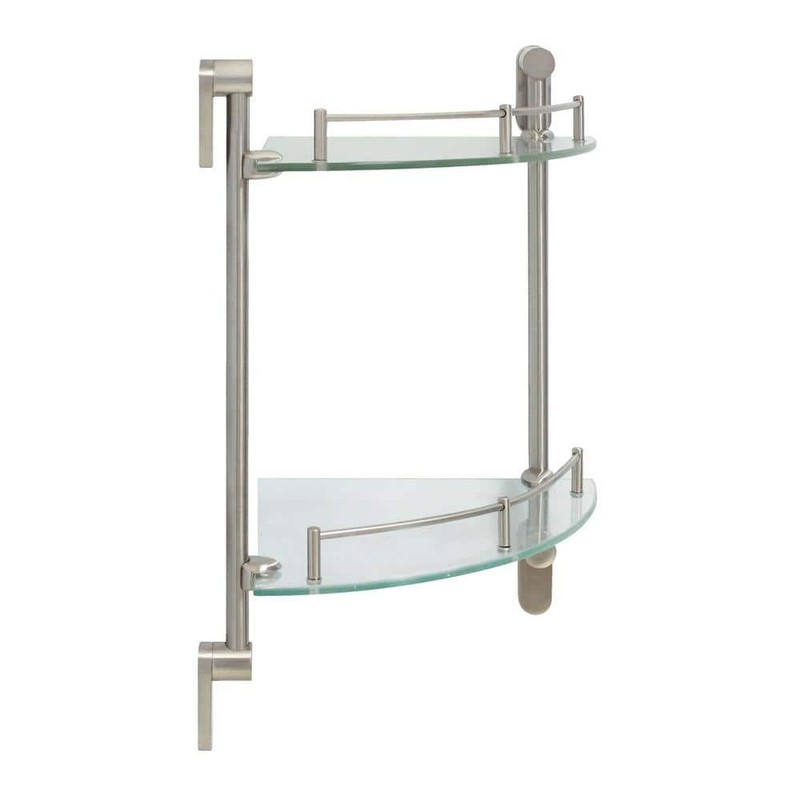 MODONA Oval 10.5" W Double Glass Corner Shelf w/Pre-Installed Rails Satin Nickel - Image 3