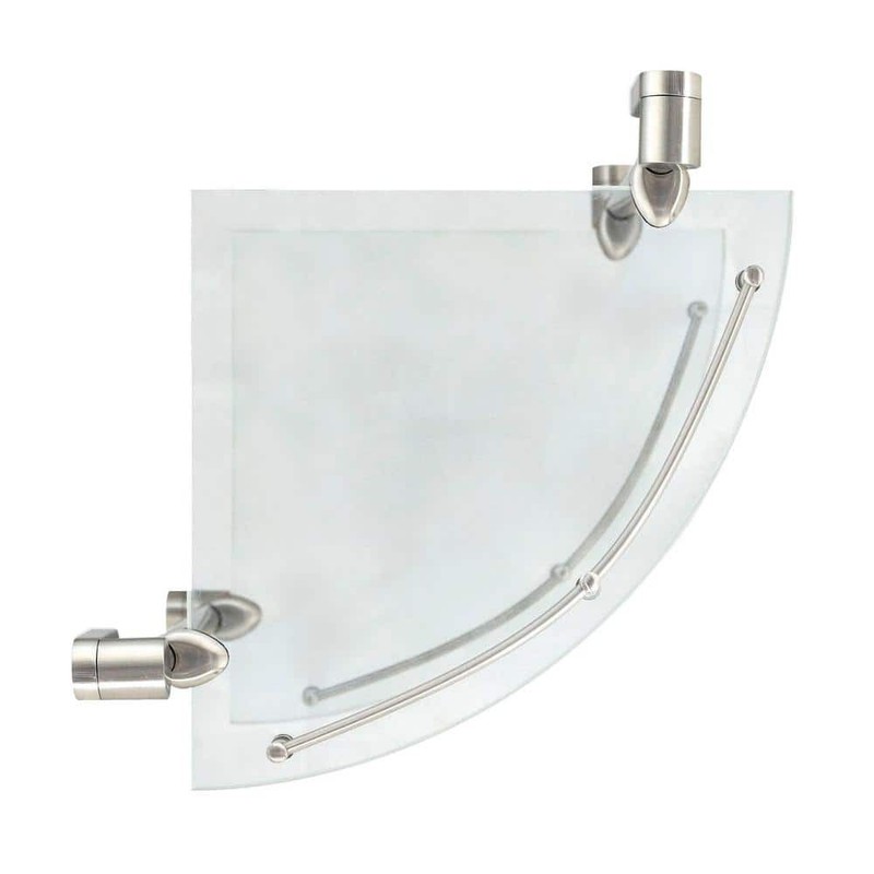 MODONA Oval 10.5" W Double Glass Corner Shelf w/Pre-Installed Rails Satin Nickel - Image 4