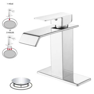 BWE Single Hole Single-Handle Bathroom Faucet w/Deck Plate & Pop-Up Drain Chrome