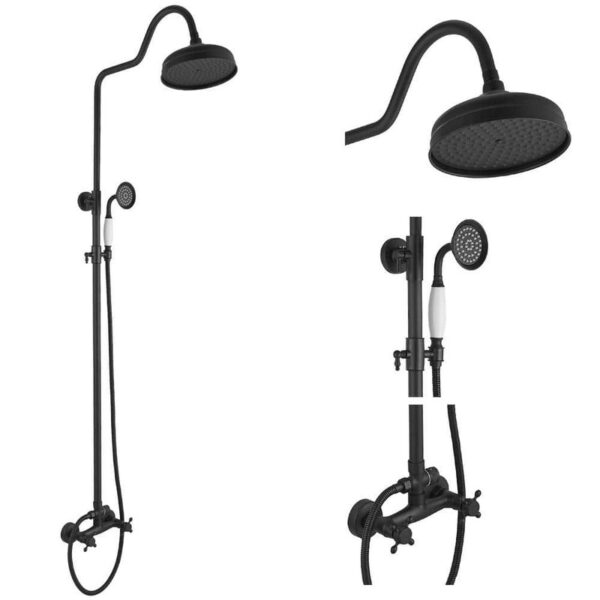 BWE Double Handle 2-Spray 8in Rainfall Shower System w/ Hand Shower Matte Black