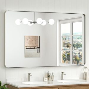 KeonJinn 48"x30" Rectangular Bathroom Vanity Mirror Brushed Nickel Aluminum