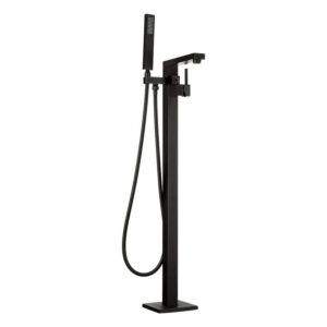 AKDY Freestanding Roman Tub Faucet Floor Mount 1-Handle Filler Hand Shower Black
