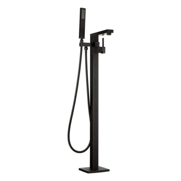 AKDY Freestanding Roman Tub Faucet Floor Mount 1-Handle Filler Hand Shower Black