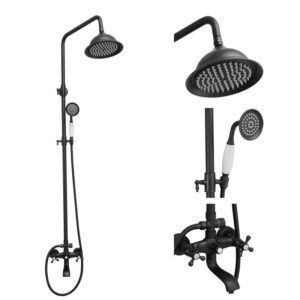 BWE 3-Spray Wall Bar Shower Kit Rainfall Head Tub Spout Adj Height Matte Black