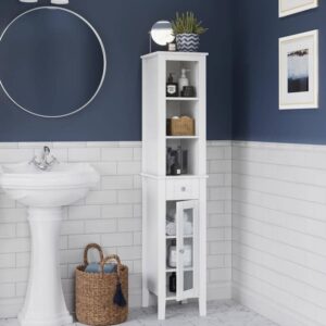 RiverRidge Prescott 11.75"x60" White Linen Cabinet Tall Bathroom Storage wDrawer