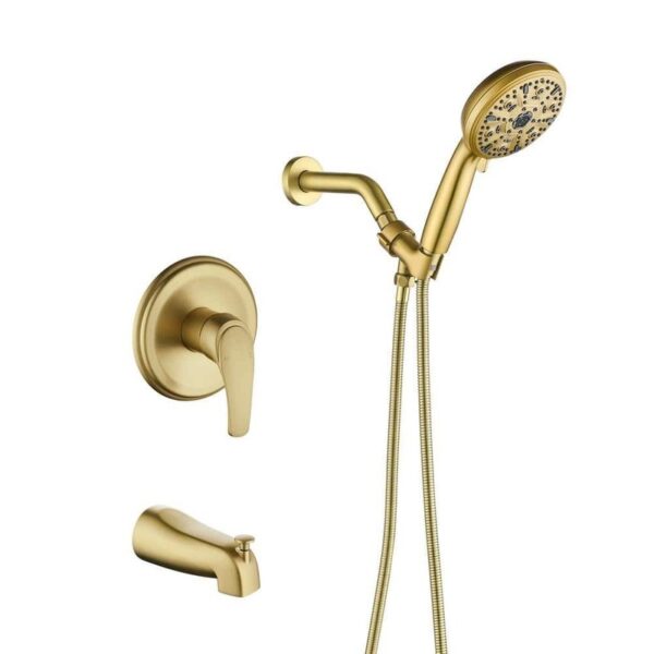 PERLIRIA Single Handle 10-Spray Tub & Shower Faucet Trim Kit w/ Handheld Gold