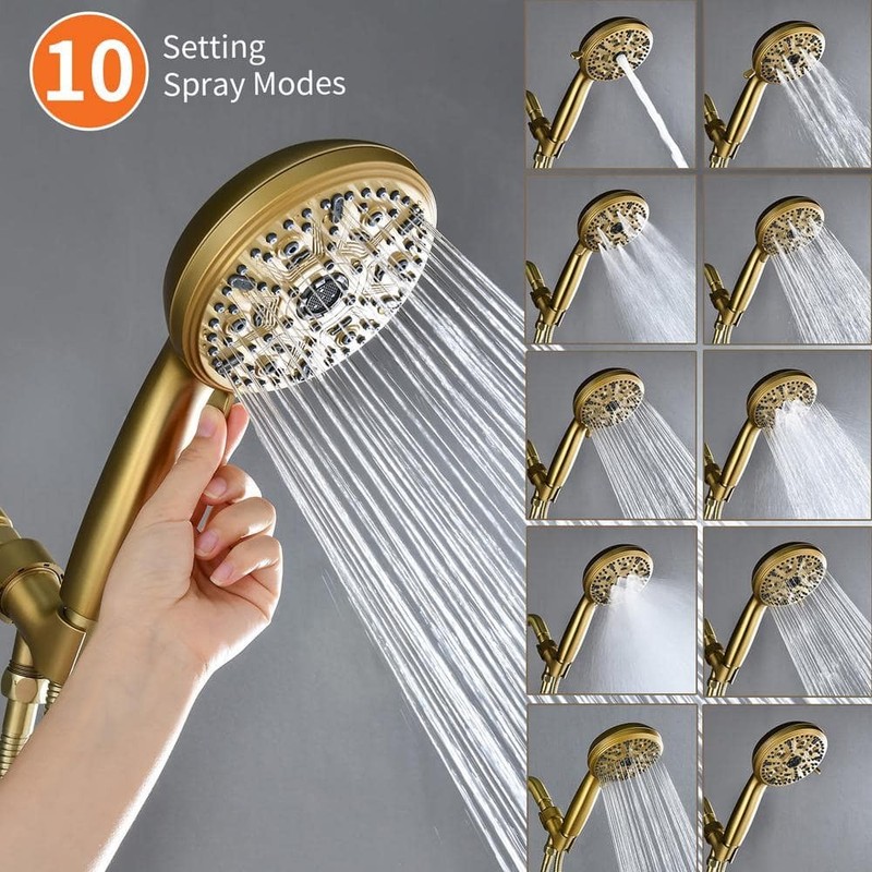 PERLIRIA Single Handle 10-Spray Tub & Shower Faucet Trim Kit w/ Handheld Gold - Image 5