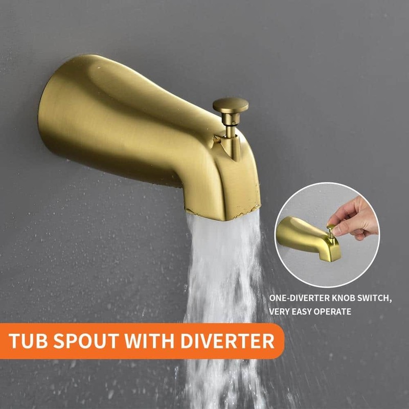 PERLIRIA Single Handle 10-Spray Tub & Shower Faucet Trim Kit w/ Handheld Gold - Image 6
