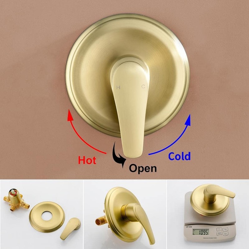 PERLIRIA Single Handle 10-Spray Tub & Shower Faucet Trim Kit w/ Handheld Gold - Image 7