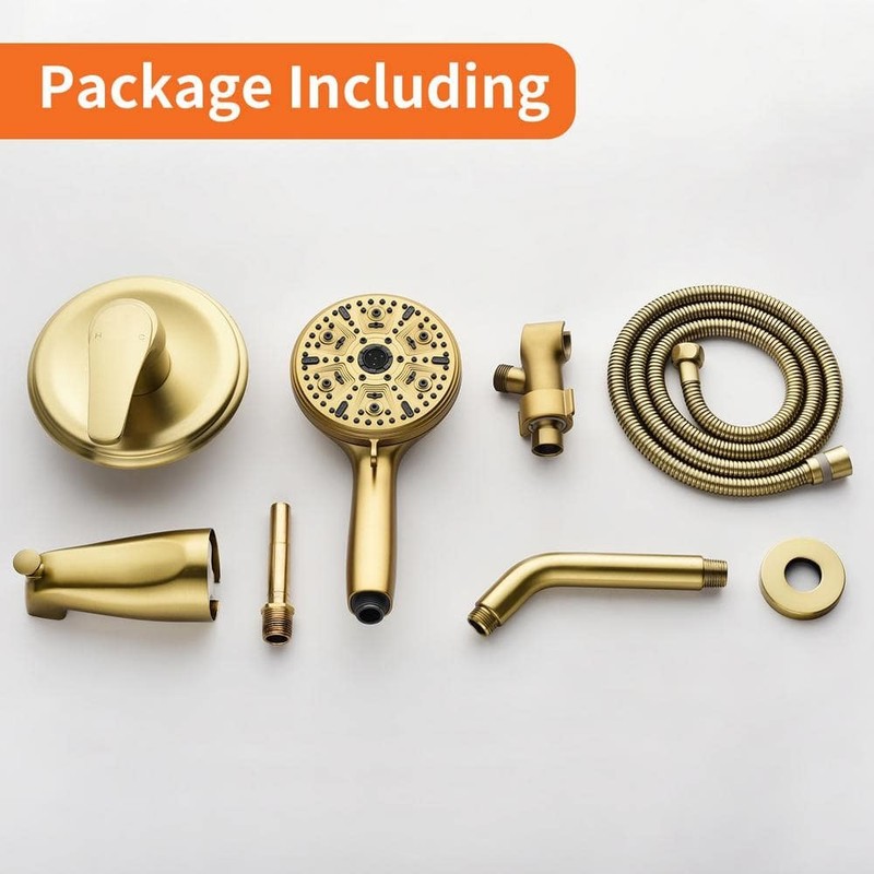PERLIRIA Single Handle 10-Spray Tub & Shower Faucet Trim Kit w/ Handheld Gold - Image 10
