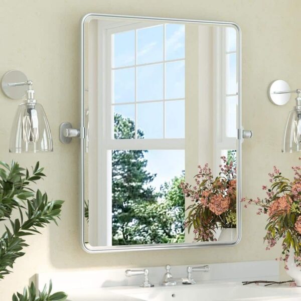 KeonJinn 24"x30" Satin Nickel Tilt Bathroom Vanity Mirror Wall Pivot Over Sink