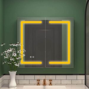 FUFU&GAGA 35.4"x31.5" Frameless LED Bathroom Medicine Cabinet Surface Mount