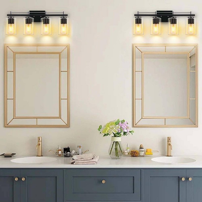 HKMGT Farmhouse 24" 4-Light Chrome Black Bathroom Vanity Light with Glass Shade - Image 6