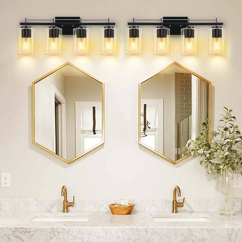 HKMGT Farmhouse 24" 4-Light Chrome Black Bathroom Vanity Light with Glass Shade - Image 9