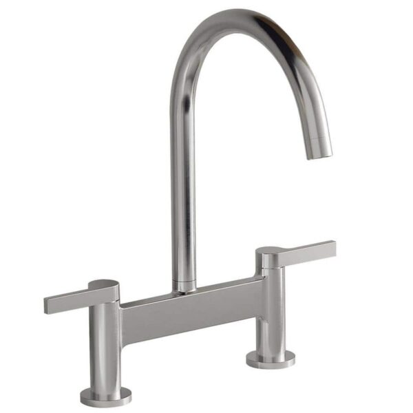 BWE Double Handle Bridge Kitchen Faucet 2-Hole Deck Mount 360 Swivel Chrome