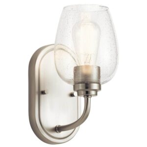 KICHLER Valserrano 1 Light Brushed Nickel Wall Sconce w Clear Seeded Glass