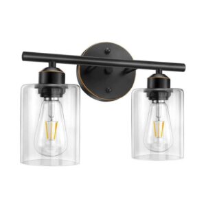 Uixe 10.44" 2-Light Oil Rubbed Bronze Bathroom Vanity Light w/Clear Glass Shades