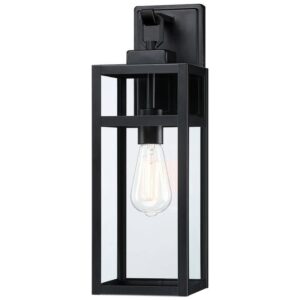 Uixe 18 in. Matte Black Outdoor Wall Lantern Sconce with Clear Glass