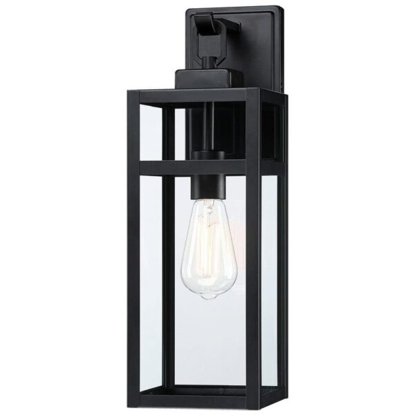 Uixe 18 in. Matte Black Outdoor Wall Lantern Sconce with Clear Glass