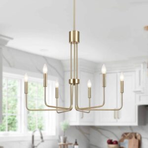 ZJVAIVE 6 Light Brass Traditional Linear Candlestick Chandelier Adjustable