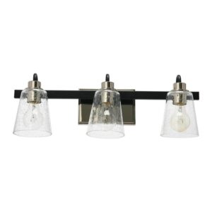Robert Stevenson Jameson 22" 3 Light Matte Black Nickel Vanity Light Seedy Glass