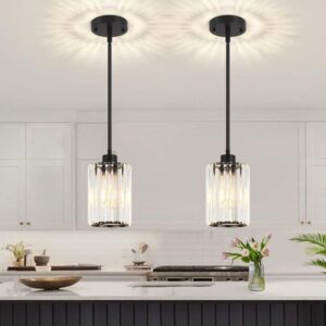 ZSMIHDOH 1 Light Black Modern Pendant Light w Crystal Glass Shade 2 Pack