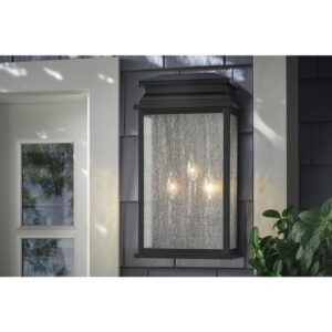 Home Decorators Sirrine 20" 3 Light Black Outdoor Wall Light Clear Seeded Glass