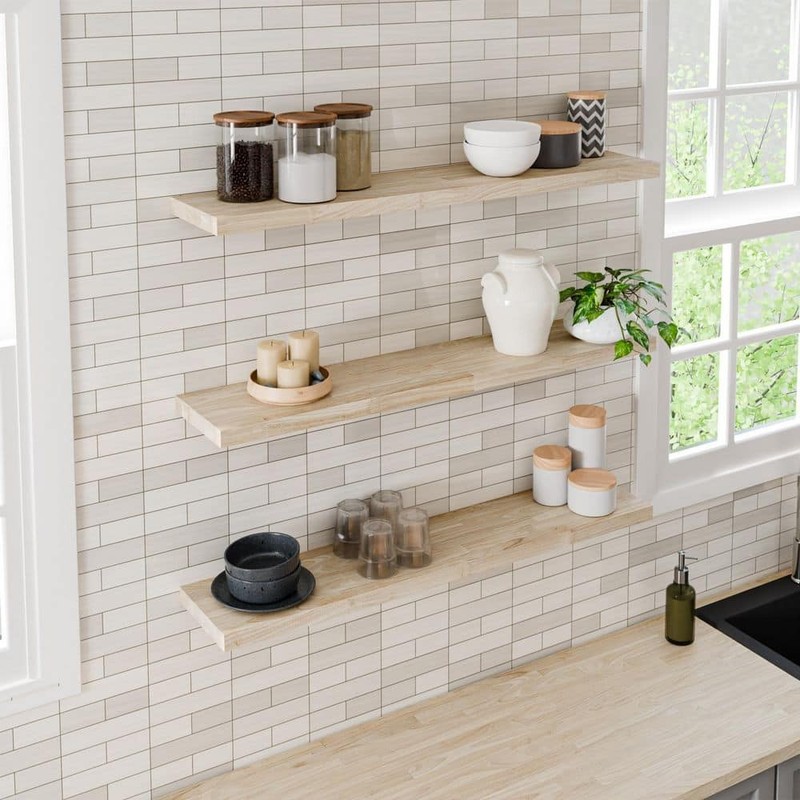 HARDWOOD 10 in. W x 24 in. D Unfinished Hevea Floating Decorative Wall Shelf - Image 3
