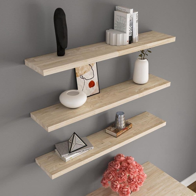 HARDWOOD 10 in. W x 24 in. D Unfinished Hevea Floating Decorative Wall Shelf - Image 5