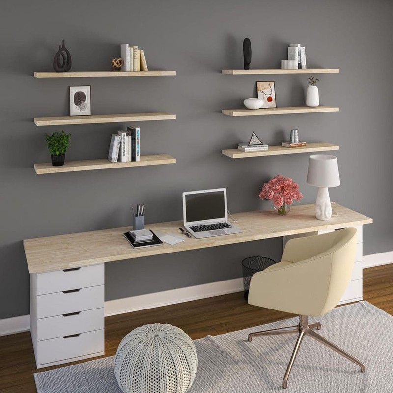 HARDWOOD 10 in. W x 24 in. D Unfinished Hevea Floating Decorative Wall Shelf - Image 8