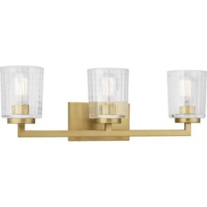 Home Decorators Westlyn 3 Light Brushed Brass Vanity Light w Clear Optic Glass