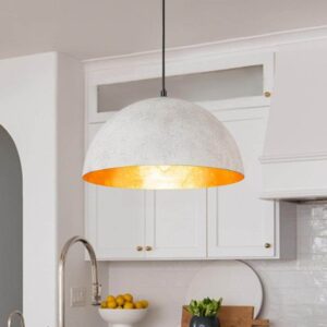 HUOKU PCover 1 Light Antique White Dome Pendant Light w Gold Leaf Interior