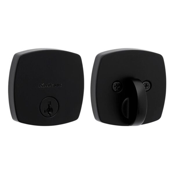 Kwikset Midtown Matte Black Single Cylinder Deadbolt w Soft Modern Rose SmartKey