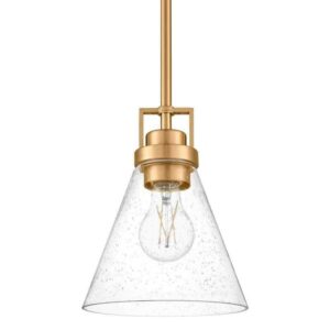 HDC Clermont 1-Light Satin Brass Shaded Pendant with Seeded Glass Shade