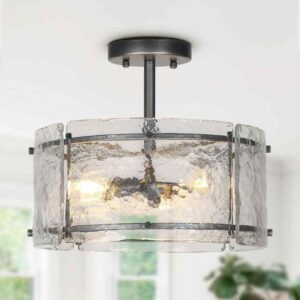 Uolfin Modern Industrial 1-Light Spattered Rust Kitchen Semi-Flush Mount