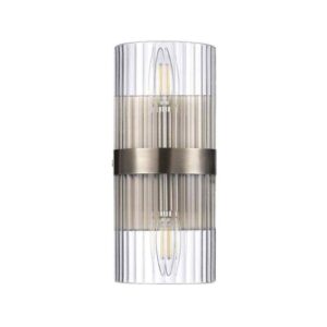 Globe Electric 5 in. 2-Light Matte Brass Glam Wall Sconce w/ Ribbed Glass Shade
